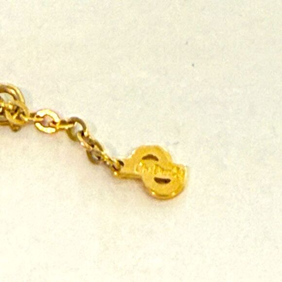 CHRISTIAN DIOR VINTAGE GOLD TONE W/RHINESTONE & ENAMEL CHEVRON NECKLACE 9-11” - Picture 5 of 7
